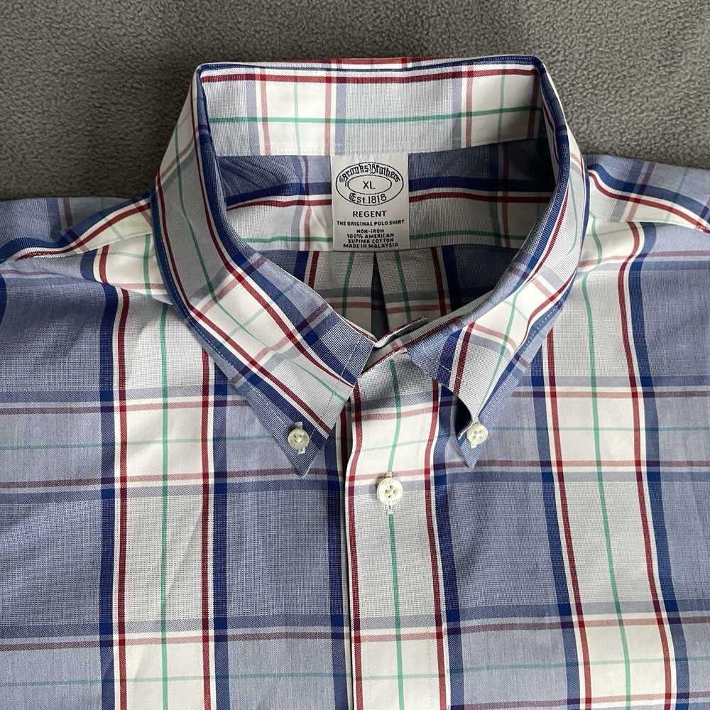 Brooks Brothers Men's 1818 Regent Supima Cotton Oxford Shirt Size XL Blue Plaid - Picture 4 of 8